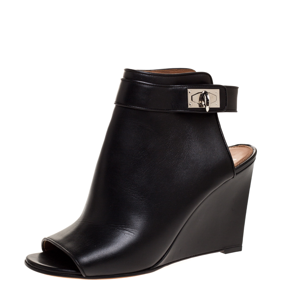 black leather wedge sandals