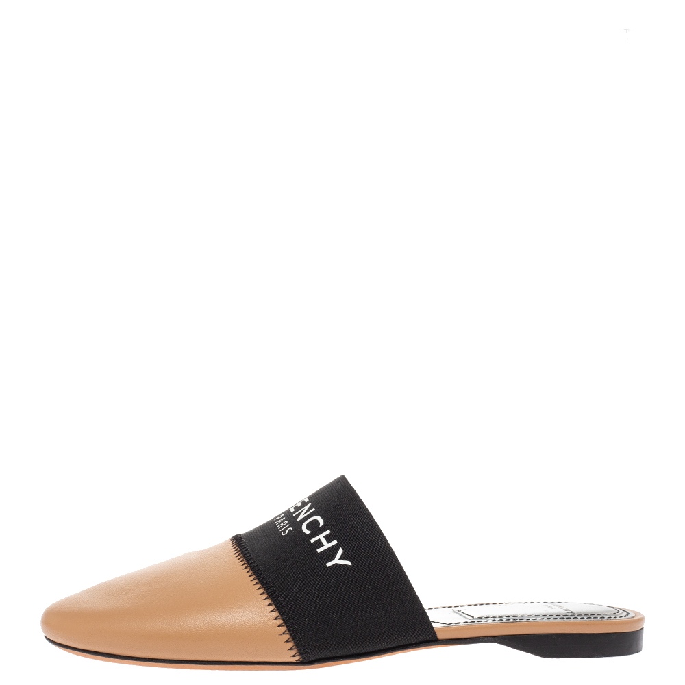 

Givenchy Beige Leather And Elastic Bedford Logo Mules Flat Size