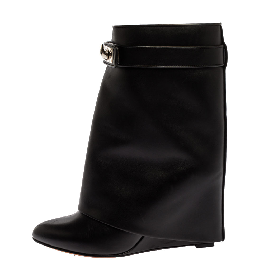 

Givenchy Black Leather Shark Lock Wedge Ankle Boots Size