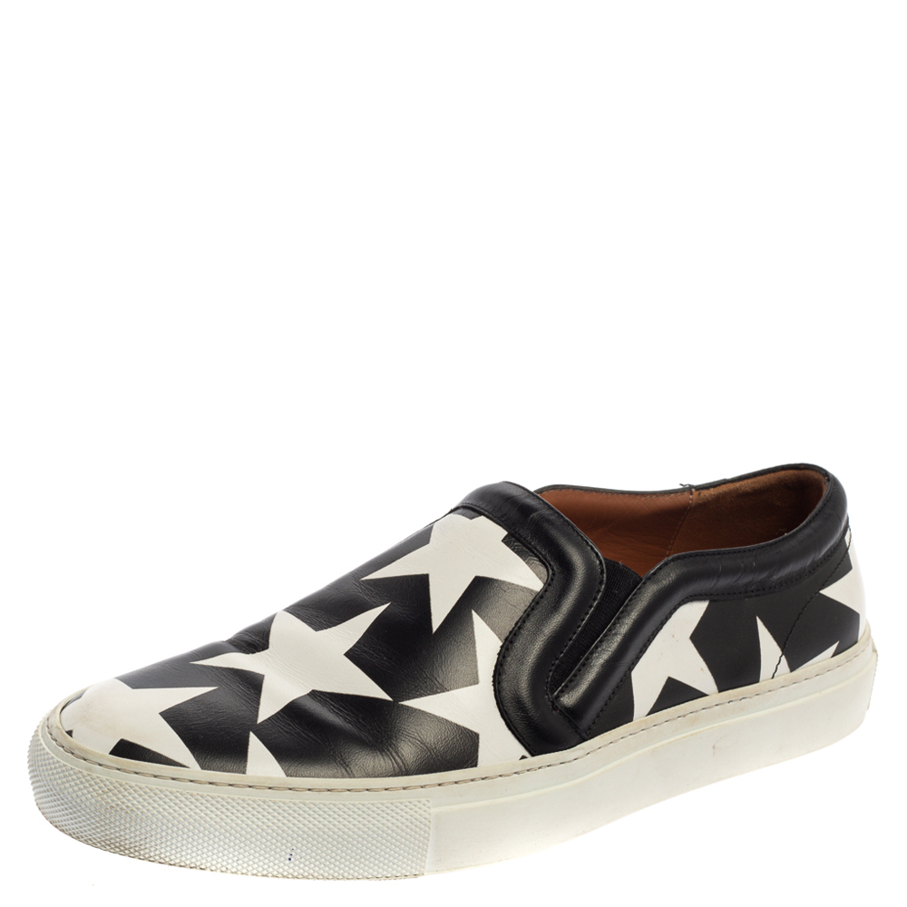 

Givenchy Black And White Leather Star Print Skate Slip On Sneakers Size