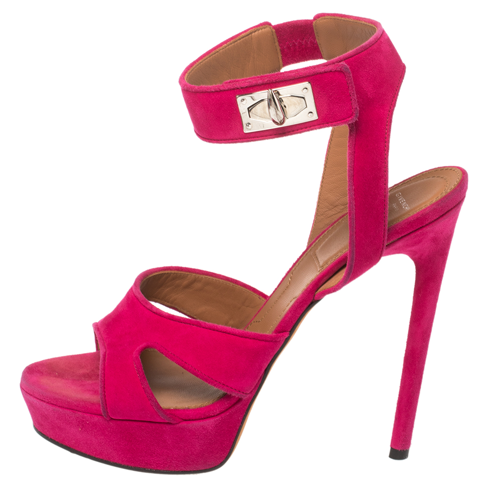 

Givenchy Fuchsia Suede Shark Tooth Ankle Strap Platform Sandals Size, Pink