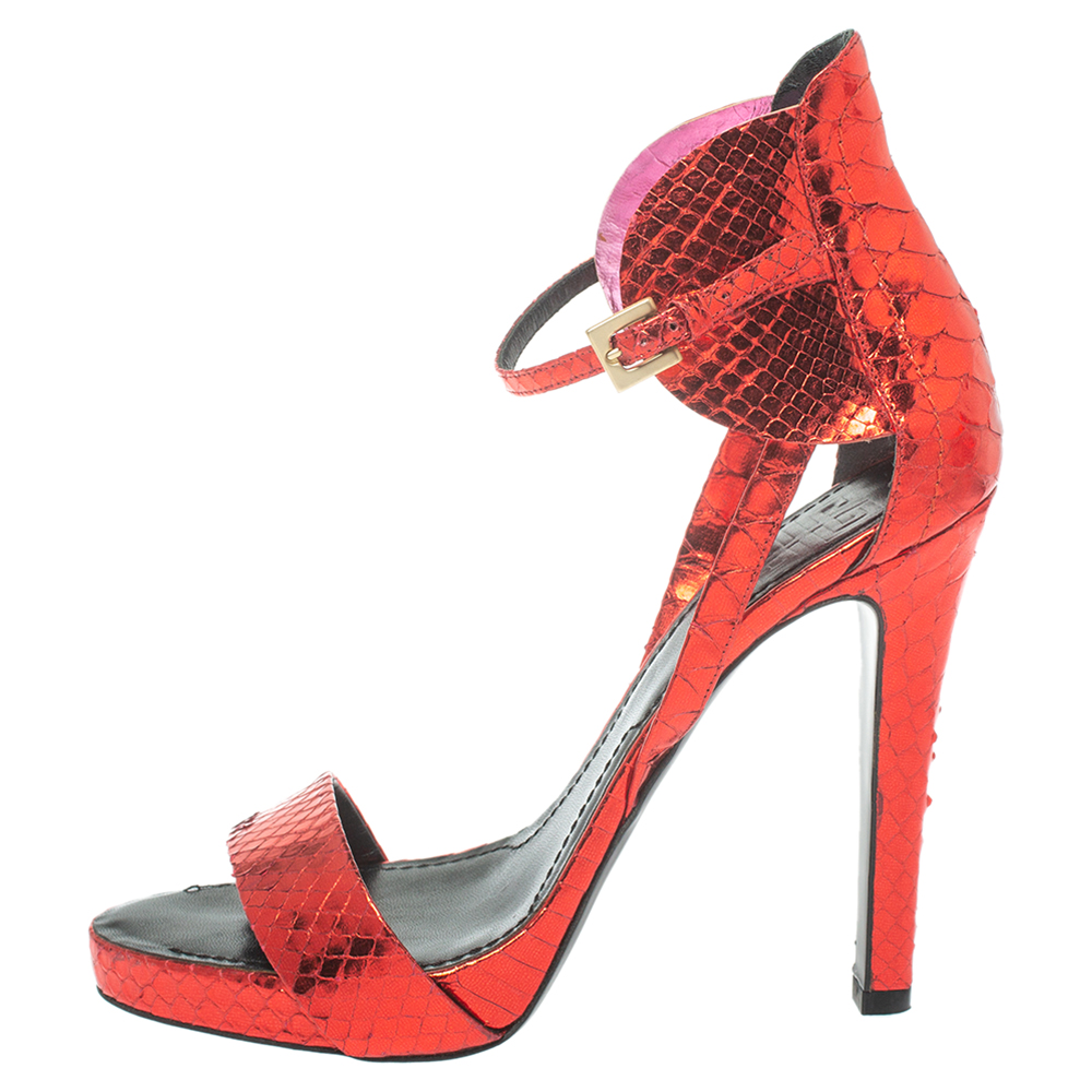 

Givenchy Metallic Red Python Ankle Strap Sandals Size