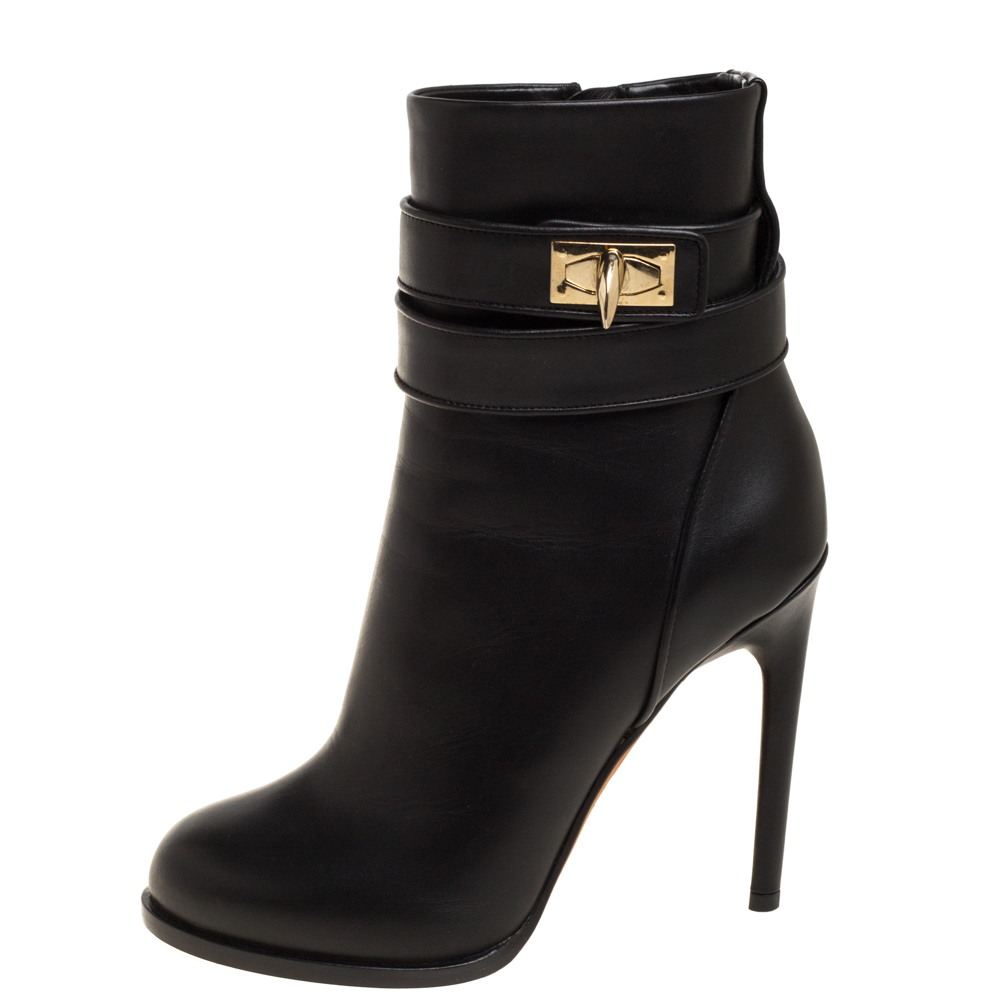 

Givenchy Black Leather Shark Lock High Heel Ankle Boots Size