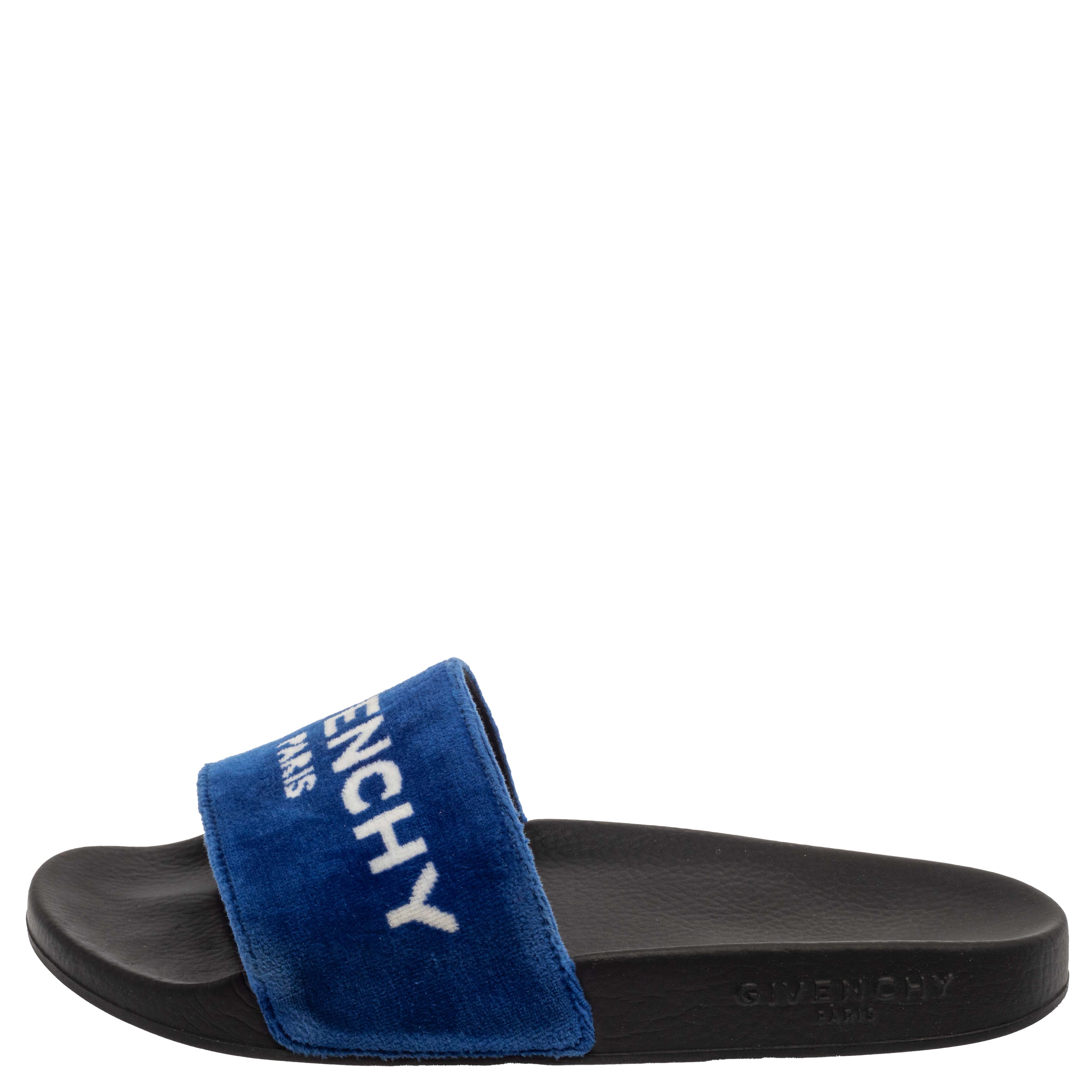 

Givenchy Blue/ White Velvet Logo Slide Flats Size