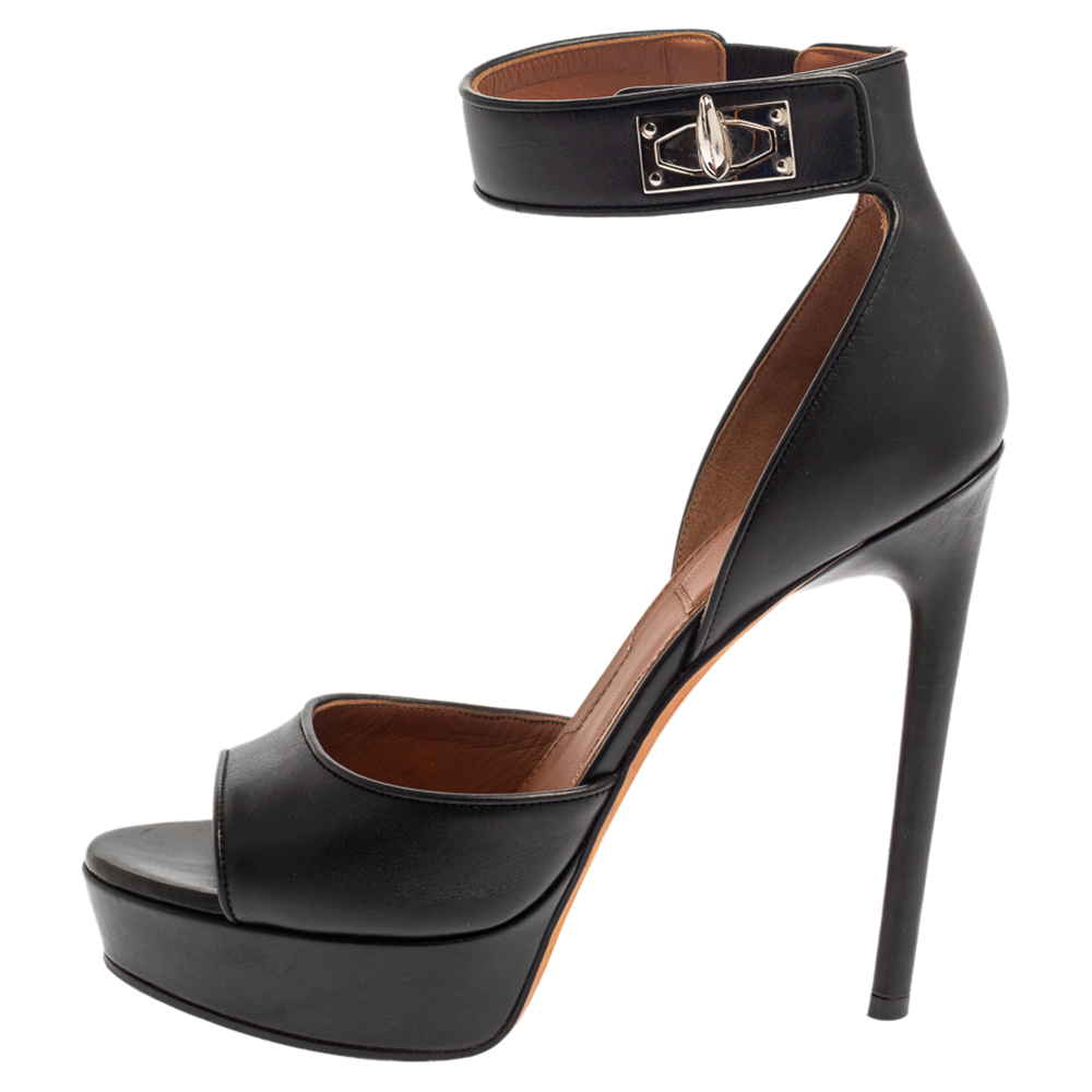 

Givenchy Black Leather Shark Tooth Ankle Strap Open Toe Platform Sandals Size