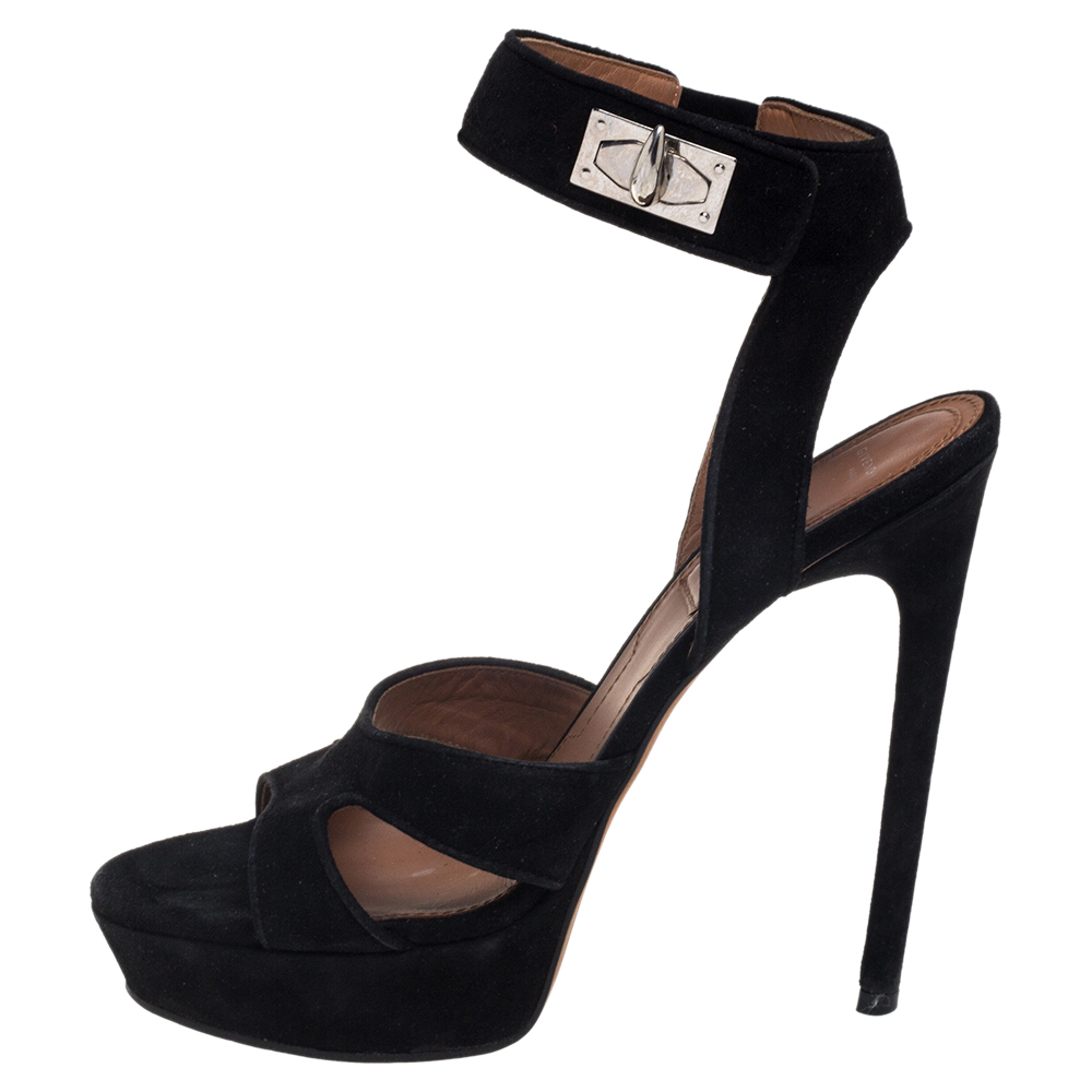 

Givenchy Black Suede Shark Lock Sandals Size