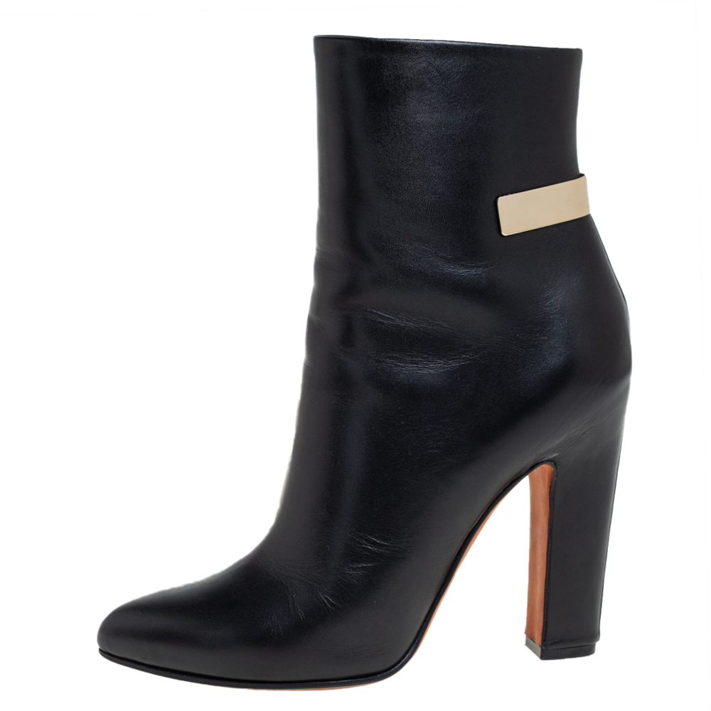 

Givenchy Black Leather Gold Detailing Ankle Boots Size