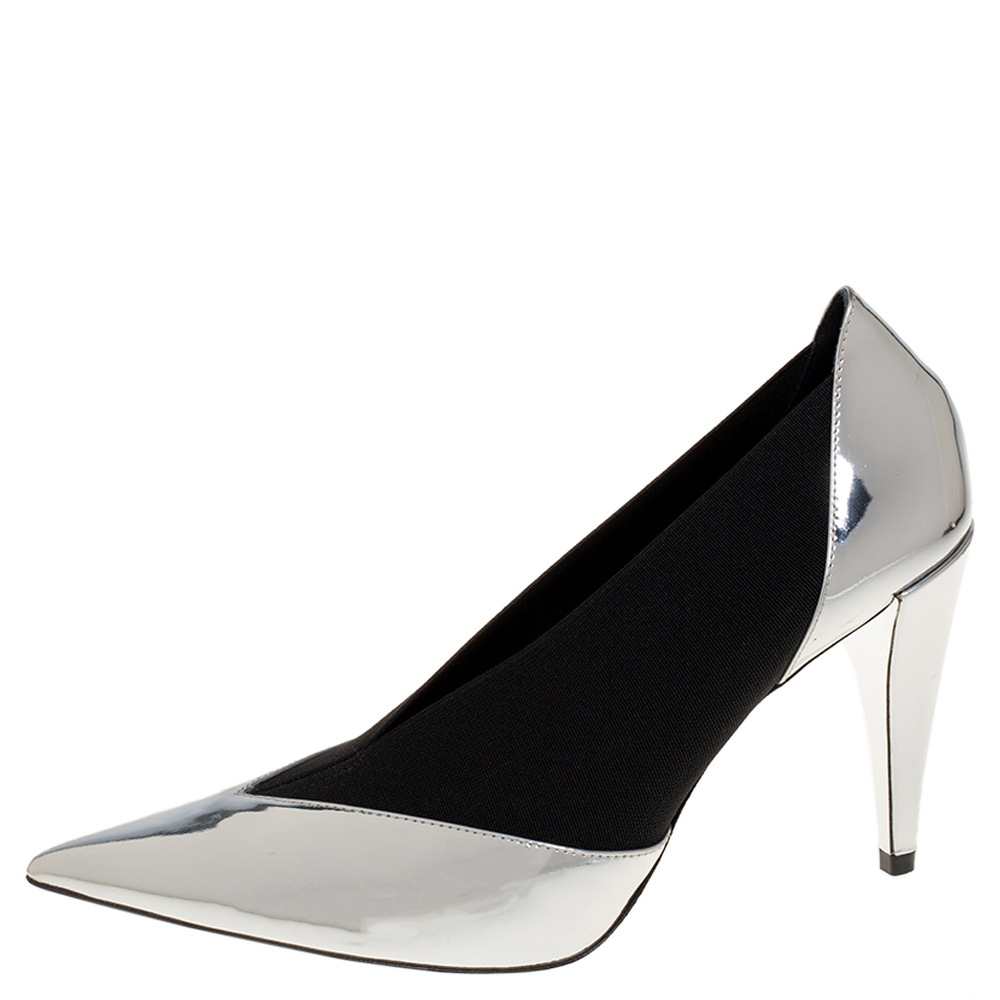 

Givenchy Metallic Silver/Black Leather And Elastic Pointed Toe Pumps Size