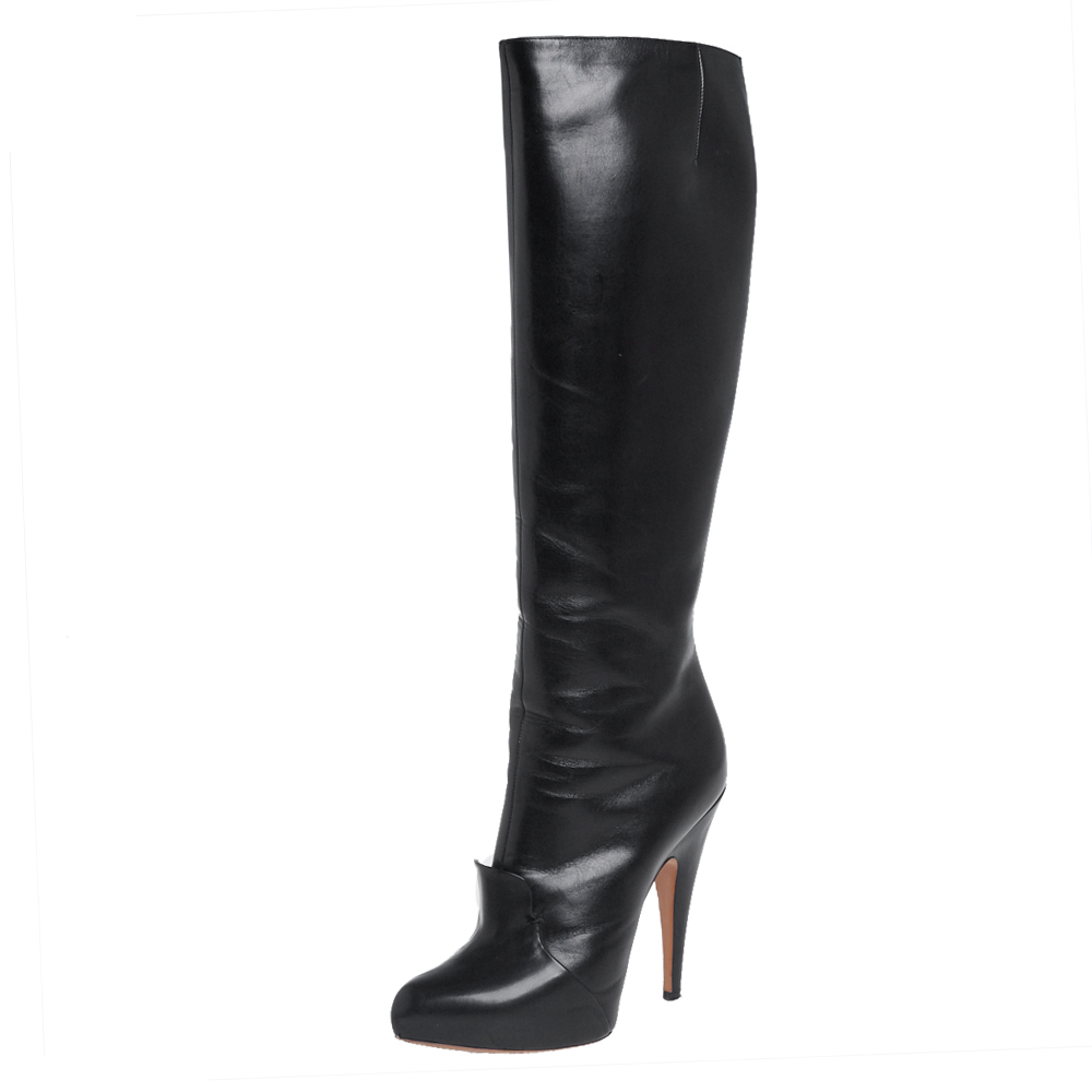 Pre-owned Givenchy Black Leather Knee Length Boots Size 39