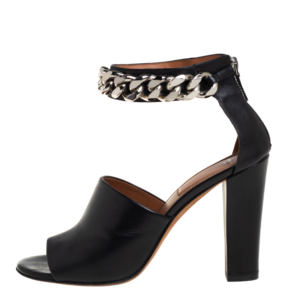 

Givenchy Black Leather Chain Detail Ankle Cuff Sandals Size