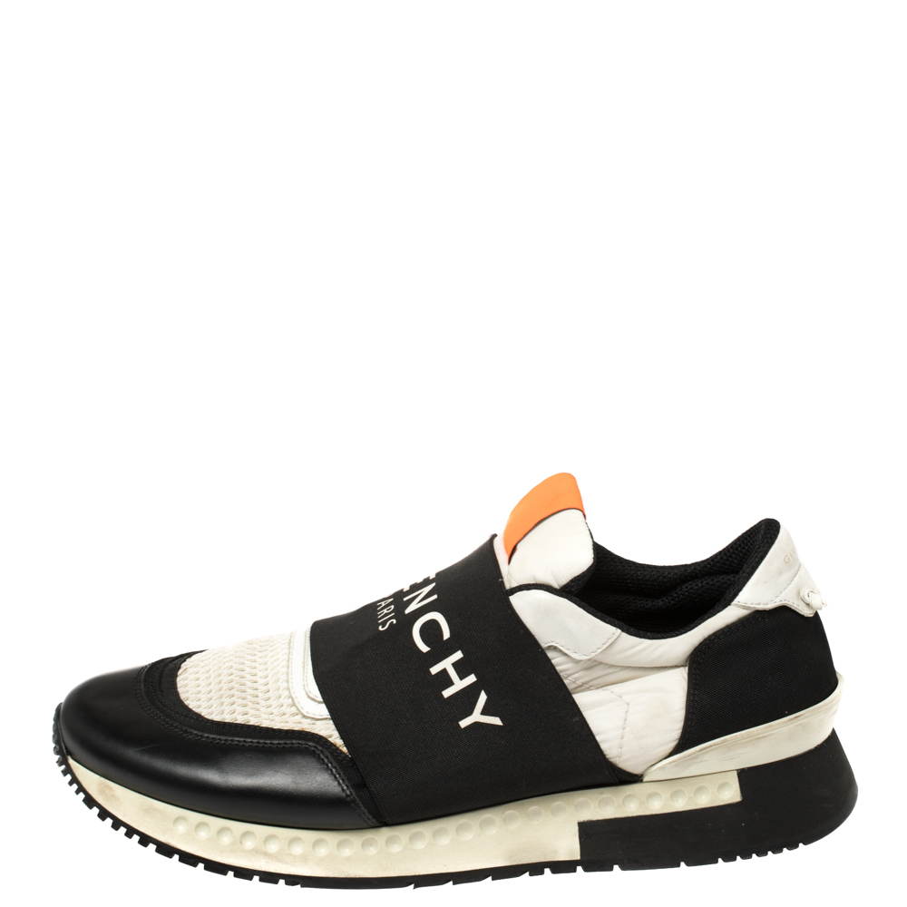 

Givenchy Black/White Leather and Mesh Active Runner Slip On Sneakers Size