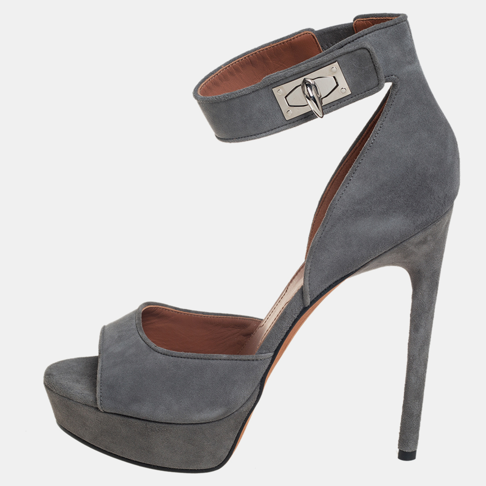 Pre-owned Givenchy Grey Suede Platform Ankle Strap Sandals Size 39