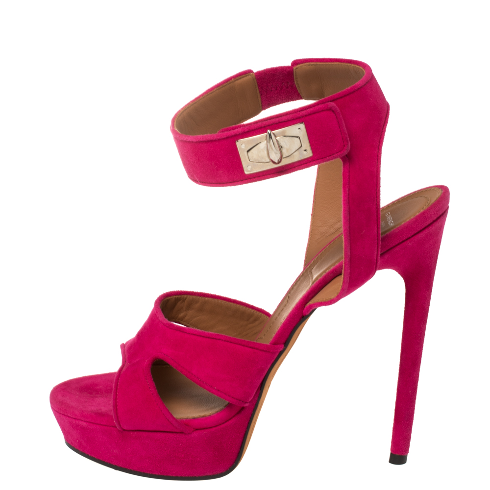 

Givenchy Fuchsia Suede Shark Lock Ankle Strap Platform Sandals Size, Pink