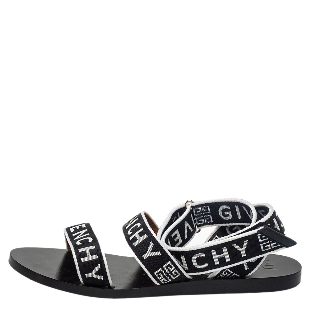 

Givenchy Black/White Nylon Logo Strap Flat Ankle Wrap Sandals Size