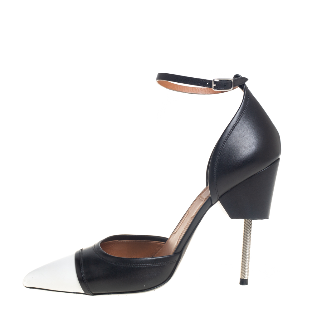 

Givenchy Black And White Leather Screw Heel Ankle Strap D'orsay Pump Size