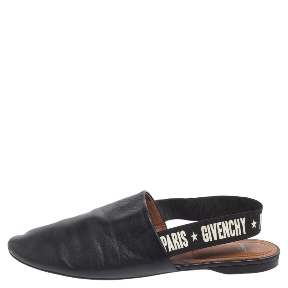 

Givenchy Black Leather Rivington Logo Slingback Mules Flats Size