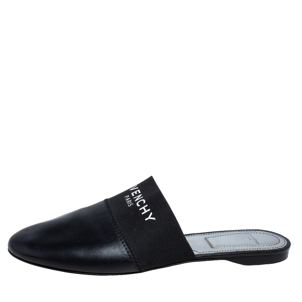 

Givenchy Black Leather and Strecth Band Bedford Flat Mules Size