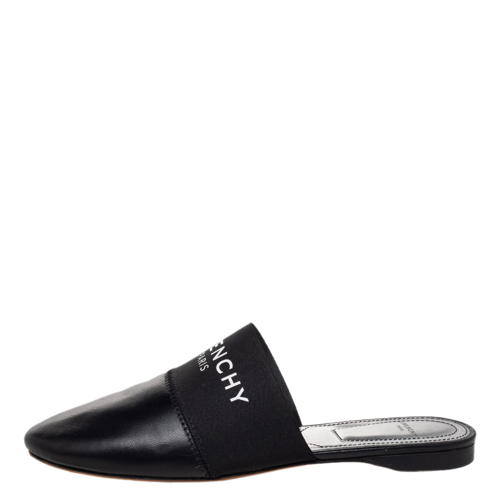 

Givenchy Black Leather Logo Mules Size