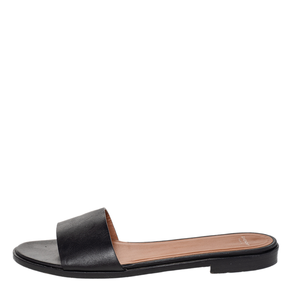 

Givenchy Black Leather Open Toe Flat Slides Size