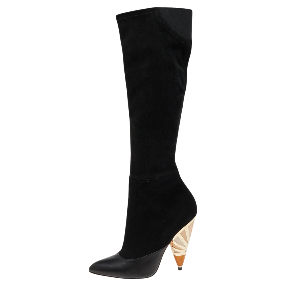 

Givenchy Black Suede And Leather Knee Length Boots Size