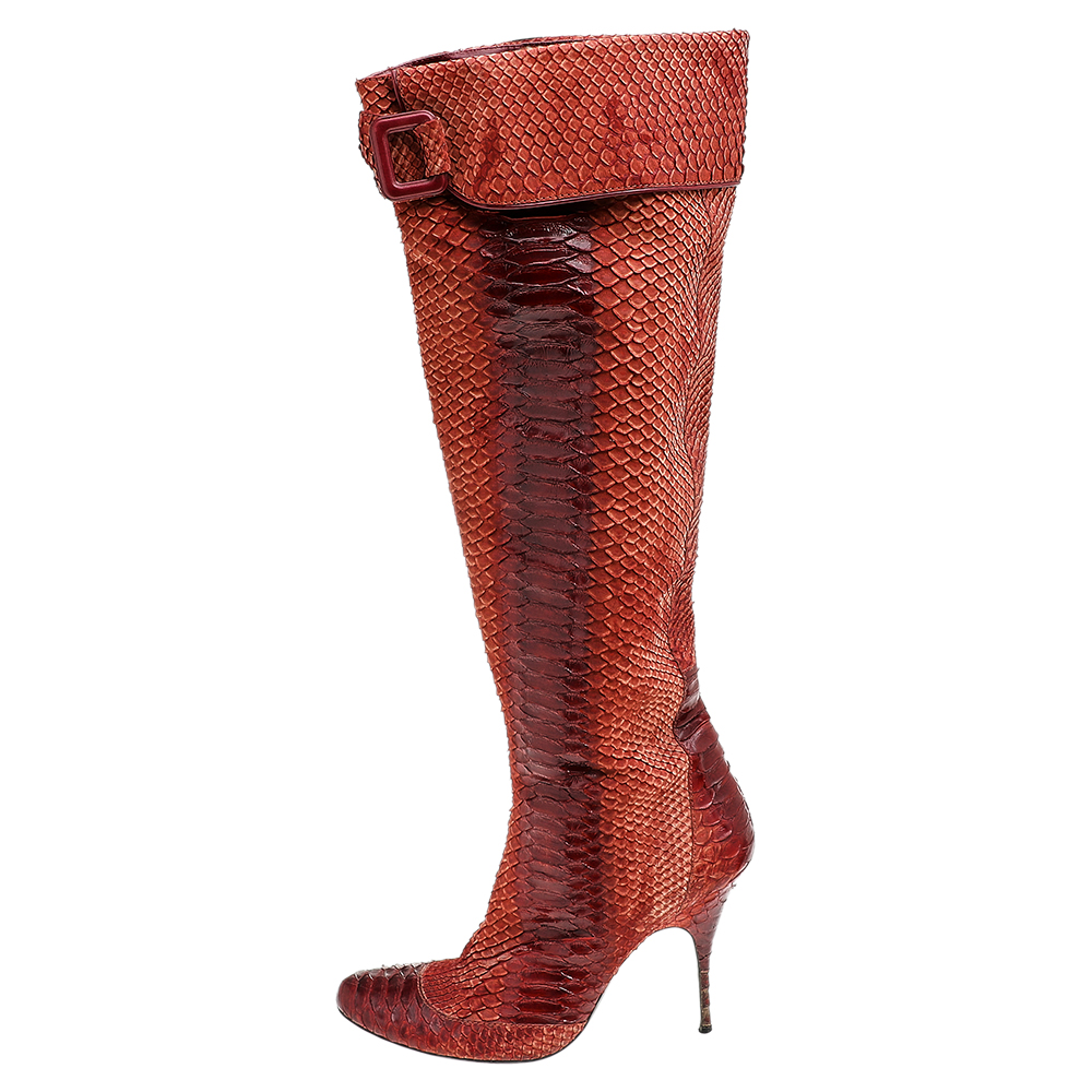 

Givenchy Two Tone Orange Python Leather Knee Length Boots Size