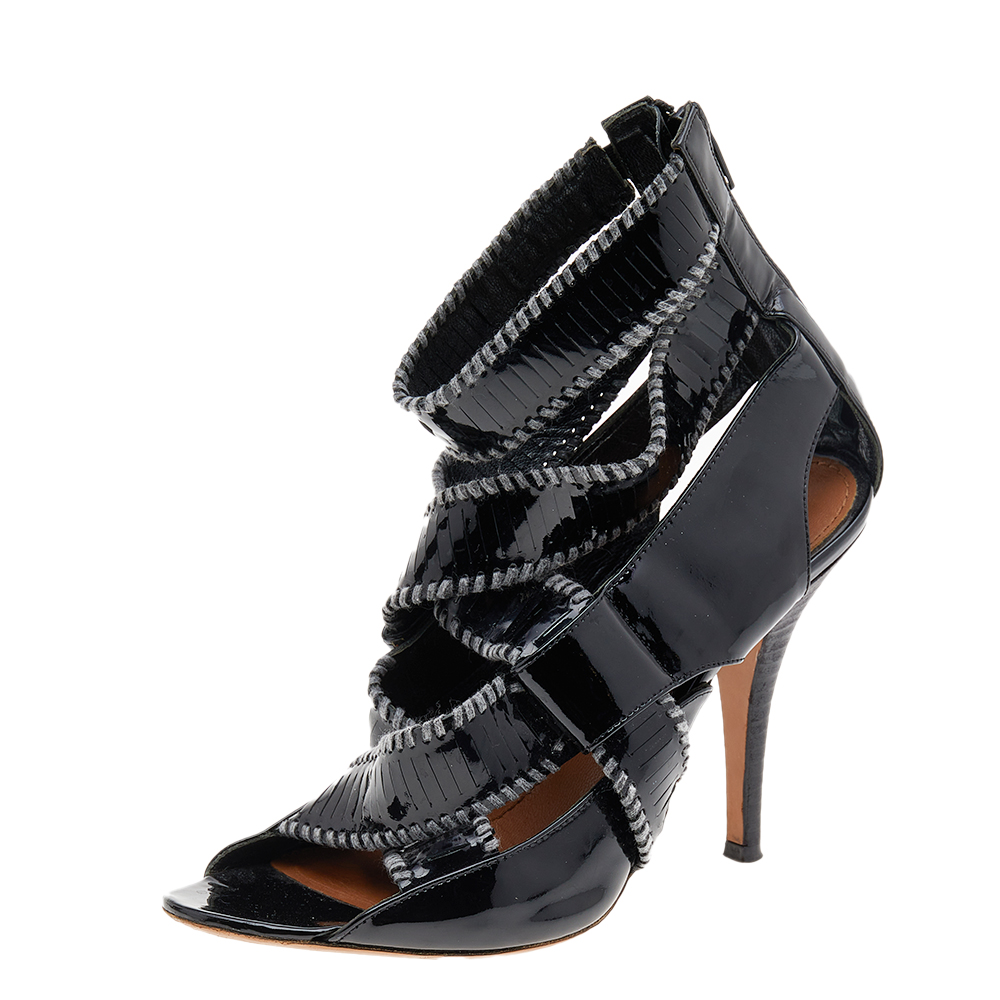 

Givenchy Black Patent Leather Ankle Cuff Zipper Sandals Size