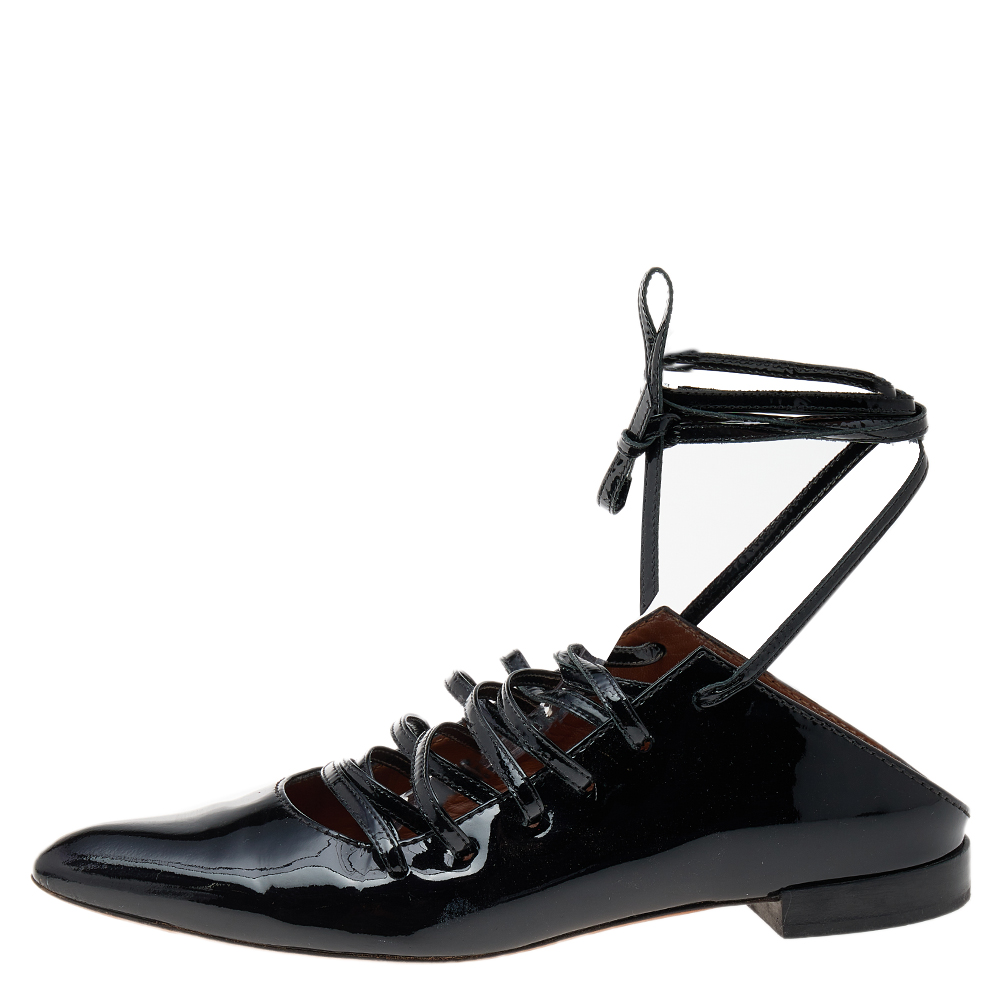 

Givenchy Black Patent Leather Lace Up Backless Flat Mule Sandals Size