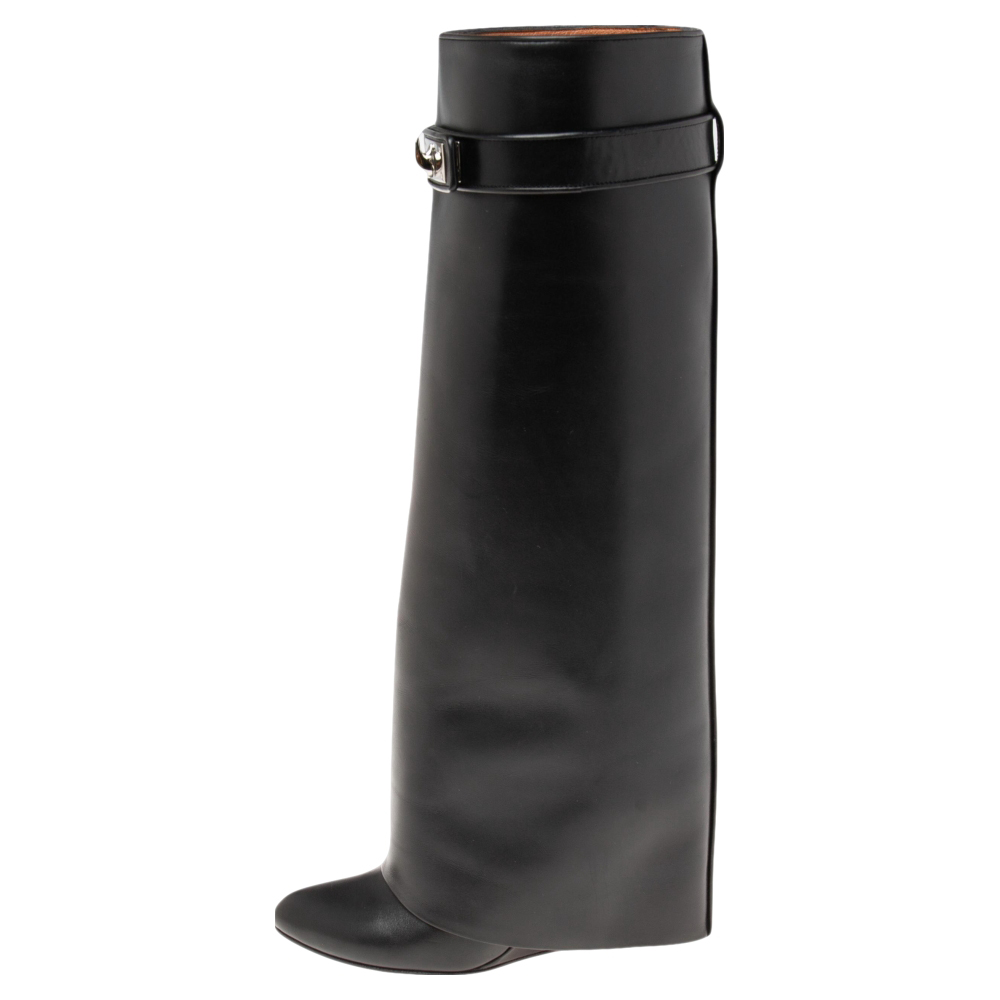 

Givenchy Black Leather Shark Lock Wedge Knee High Boots Size