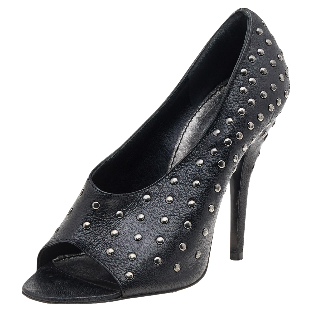 

Givenchy Black Leather Studded Open Toe Pumps Size