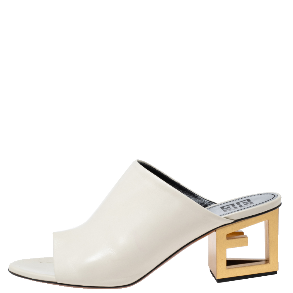 

Givenchy Cream Leather Triangle Logo Heel Mules Size, White