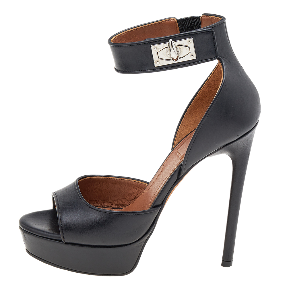 

Givenchy Black Leather Shark Lock Ankle Strap Sandals Size