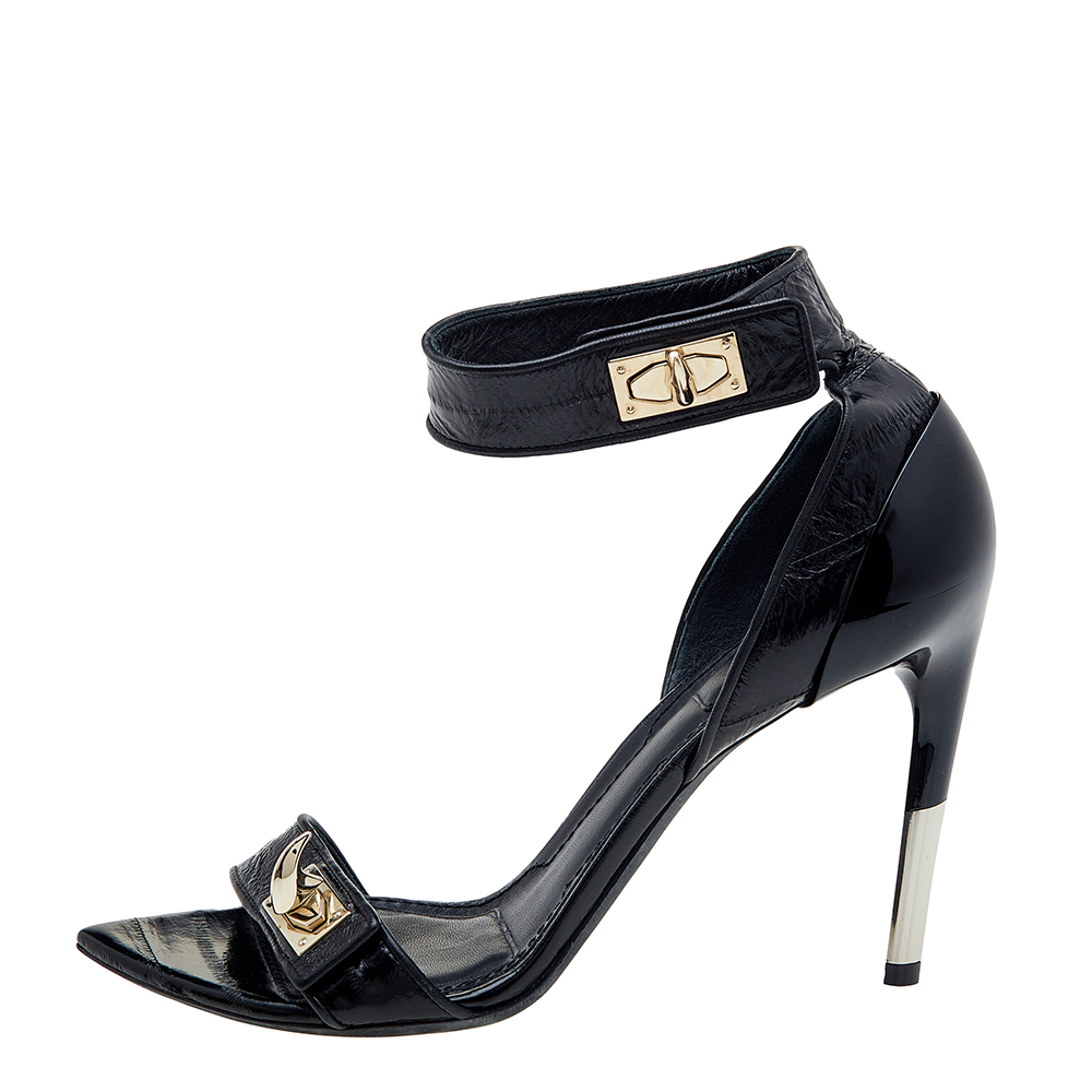 

Givenchy Black Eel Leather Shark Tooth Ankle Strap Sandals Size