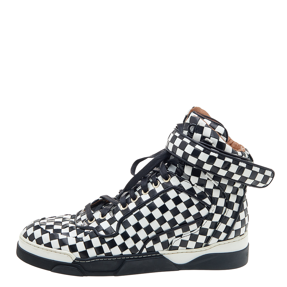 

Givenchy Black/White Check Woven Leather High Top Sneakers Size