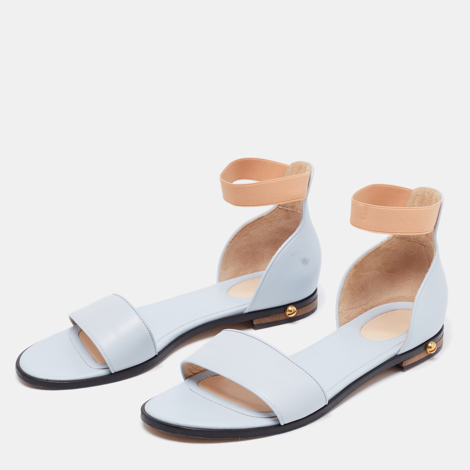 

Givenchy Light Blue/Beige Leather and Elastic Ankle-Strap Flat Sandals Size