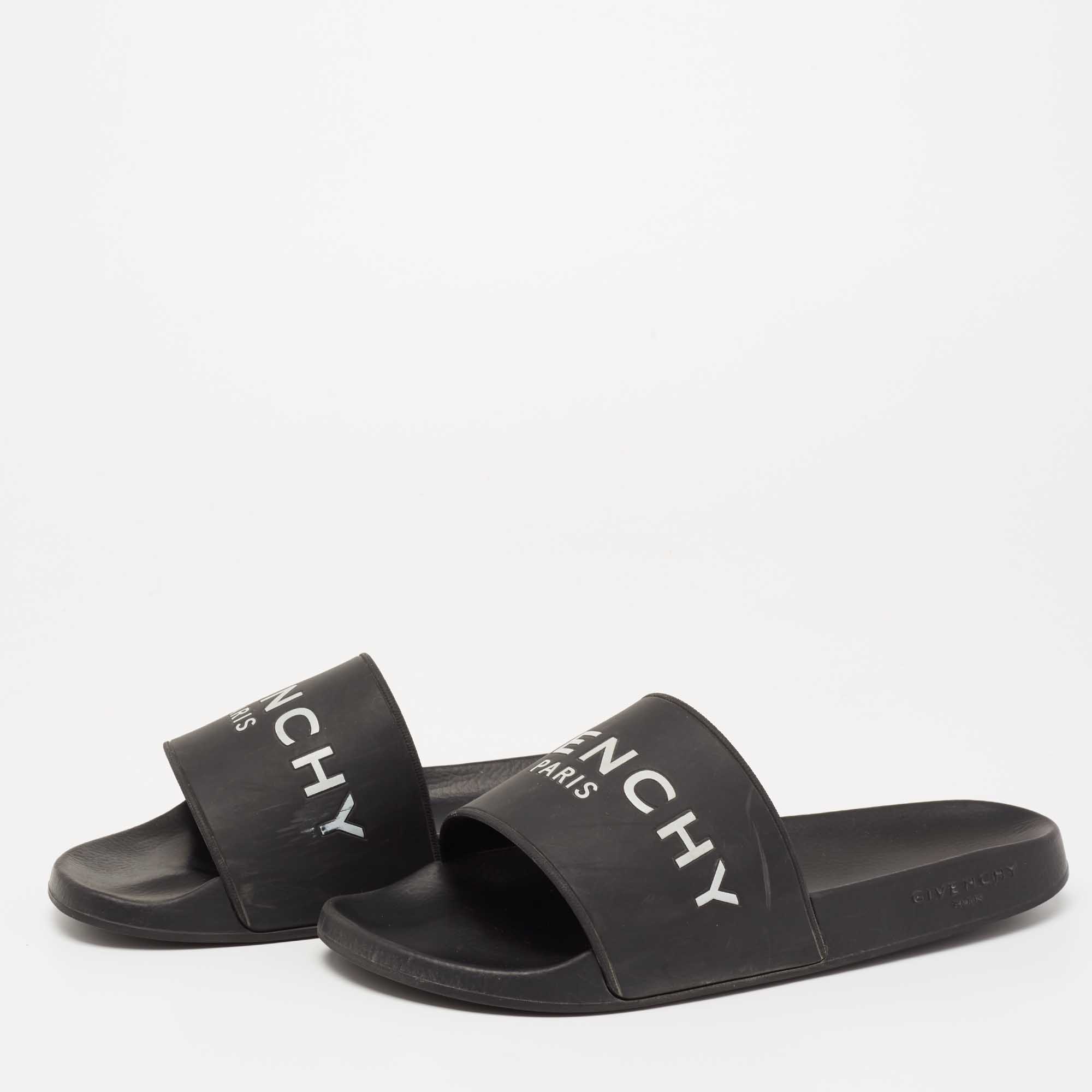 

Givenchy Black Rubber Logo Print Flat Slide Sandals Size