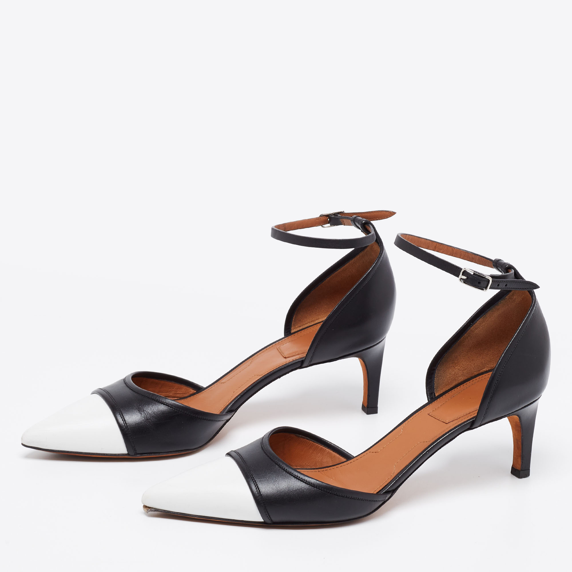 

Givenchy Black and White Leather Ankle-Strap D'orsay Pumps Size