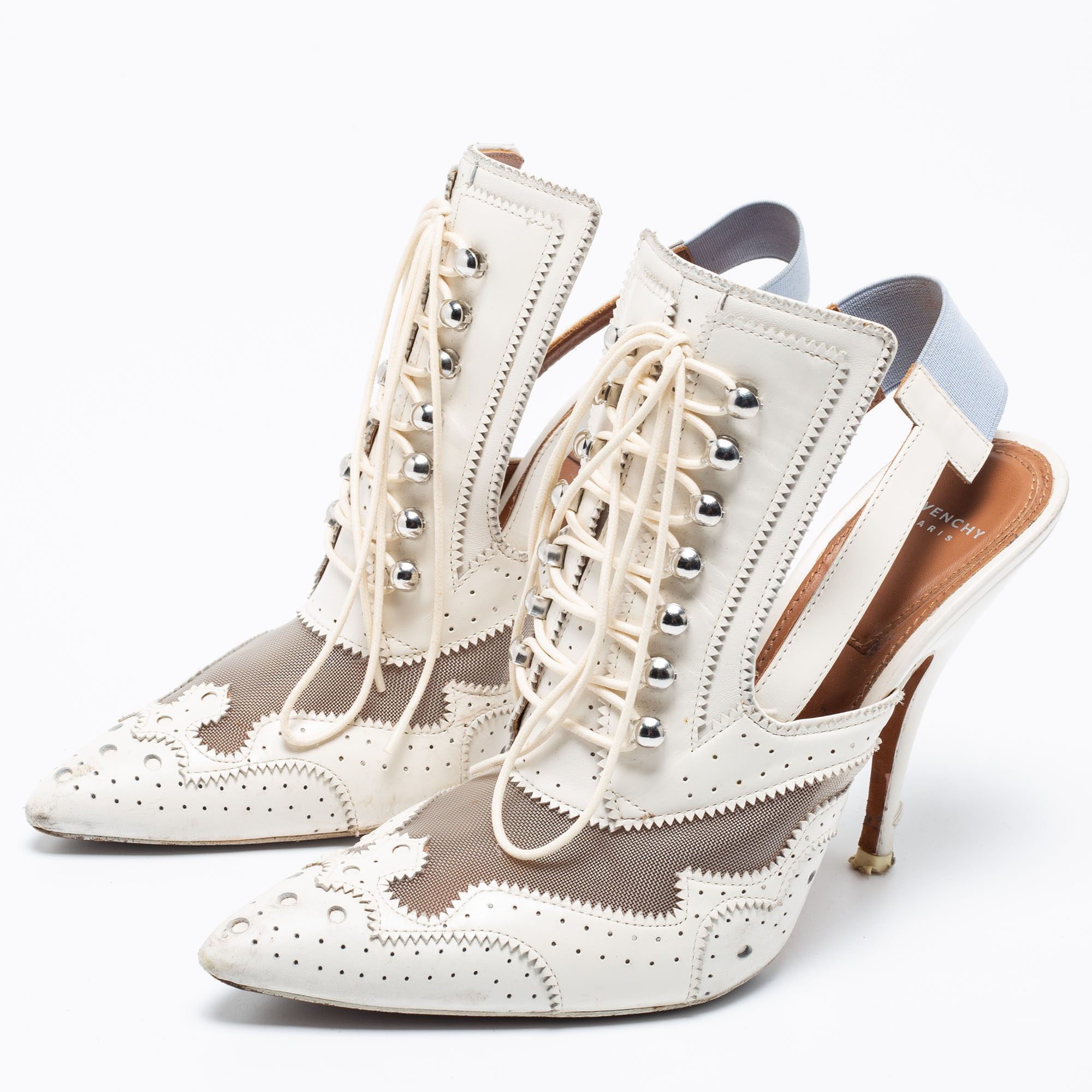 

Givenchy Cream Leather Maremma Lace Up Slingback Sandals Size, White