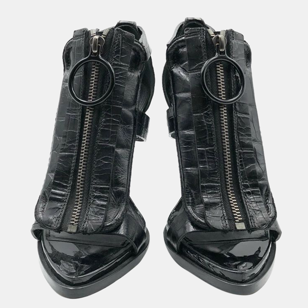 

Givenchy Black Croc Embossed Zip Sandals Size EU