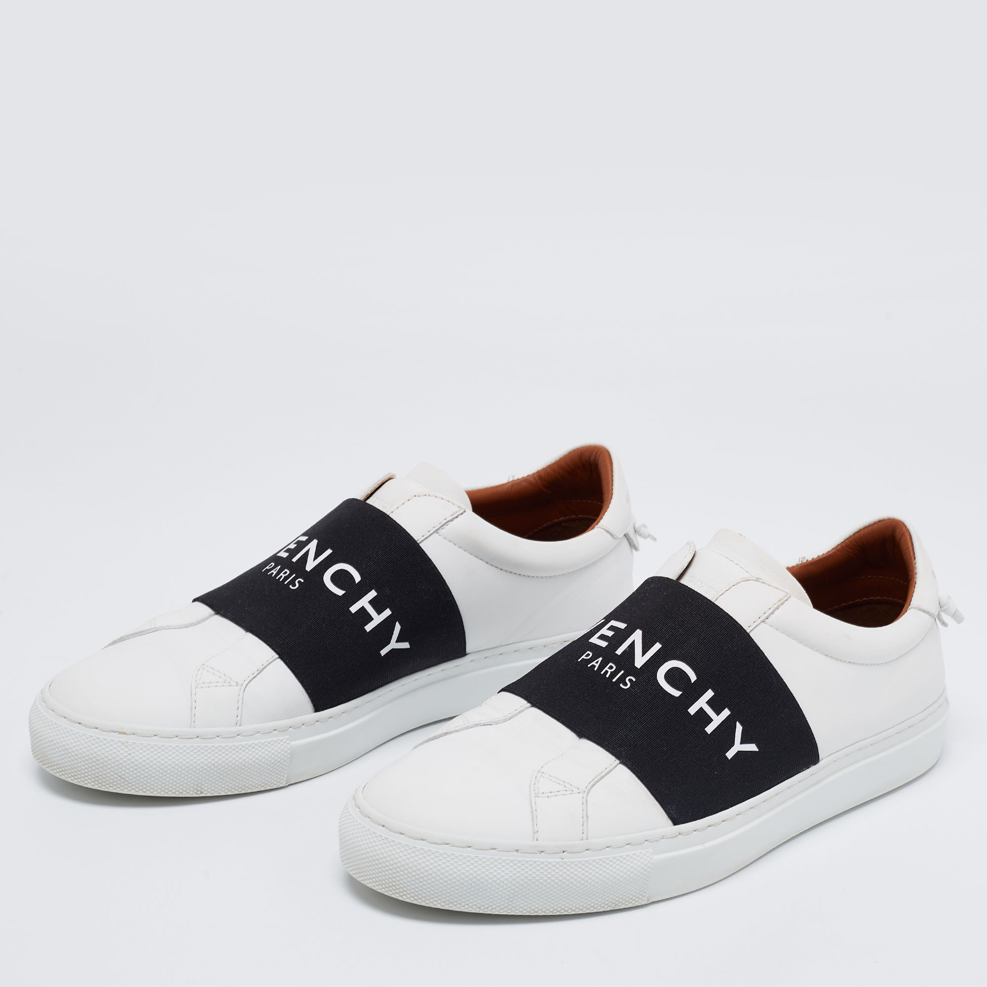 

Givenchy White/Black Leather And Logo Stretch Band Urban Street Slip On Sneakers Size