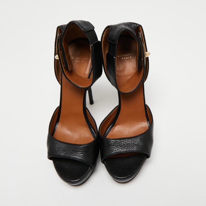 

Givenchy Black Leather Shark Lock Ankle Strap Sandals Size