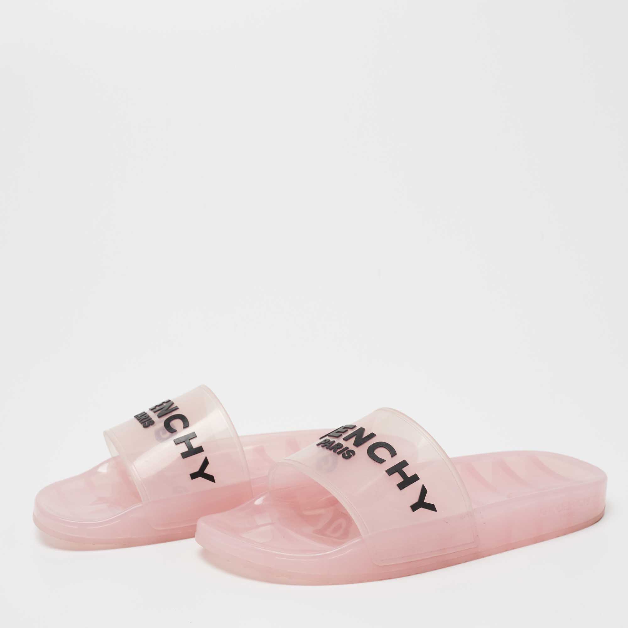 

Givenchy Light Pink Rubber Logo Clear Flat Slides Size