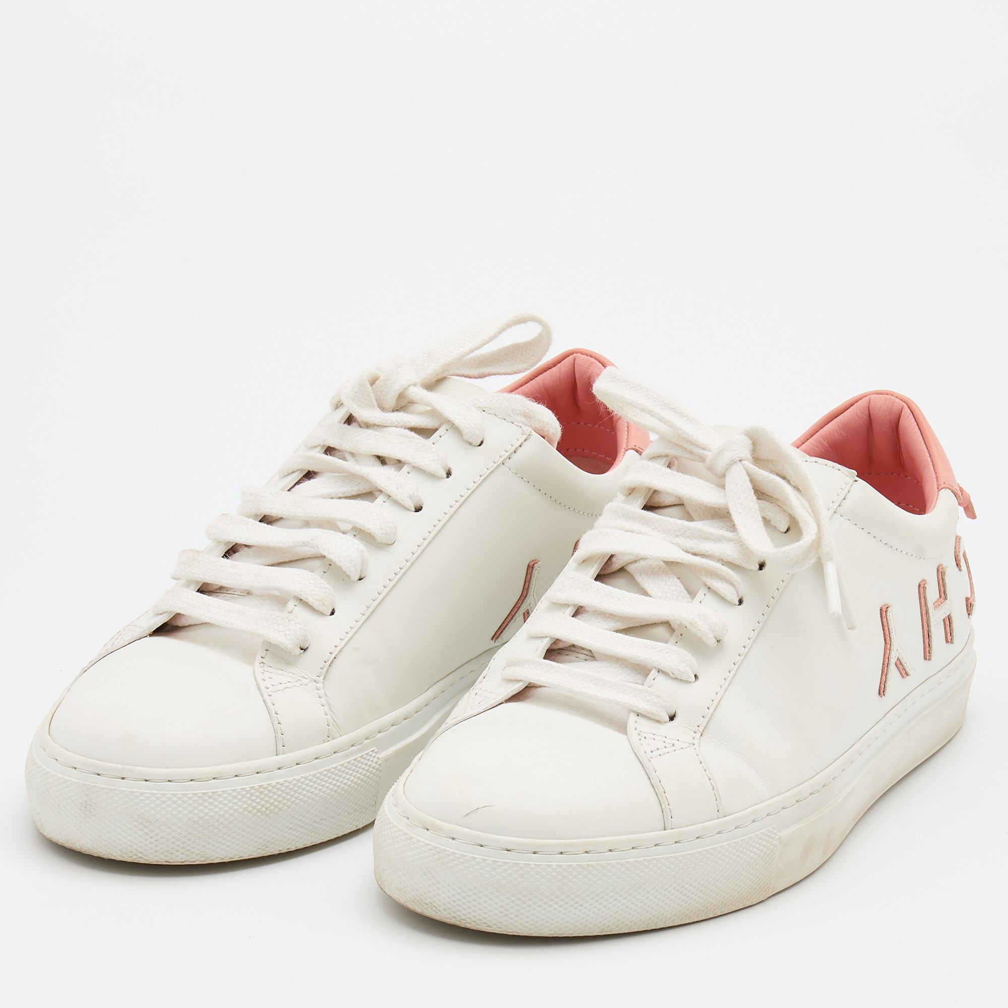 

Givenchy White/Pink Leather Reverse Logo Urban Street Sneakers Size