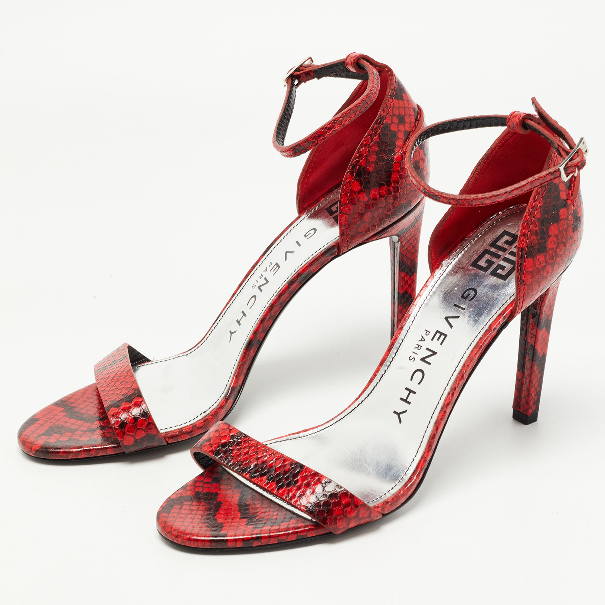 

Givenchy Red/Black Python Embossed Leather Ankle Strap Sandals Size