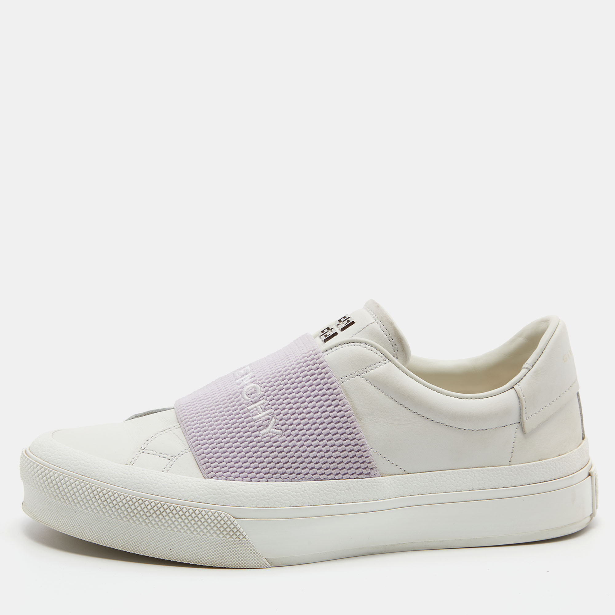 Pre-owned Givenchy White/purple Leather City Sport Slip On Sneakers Size 37
