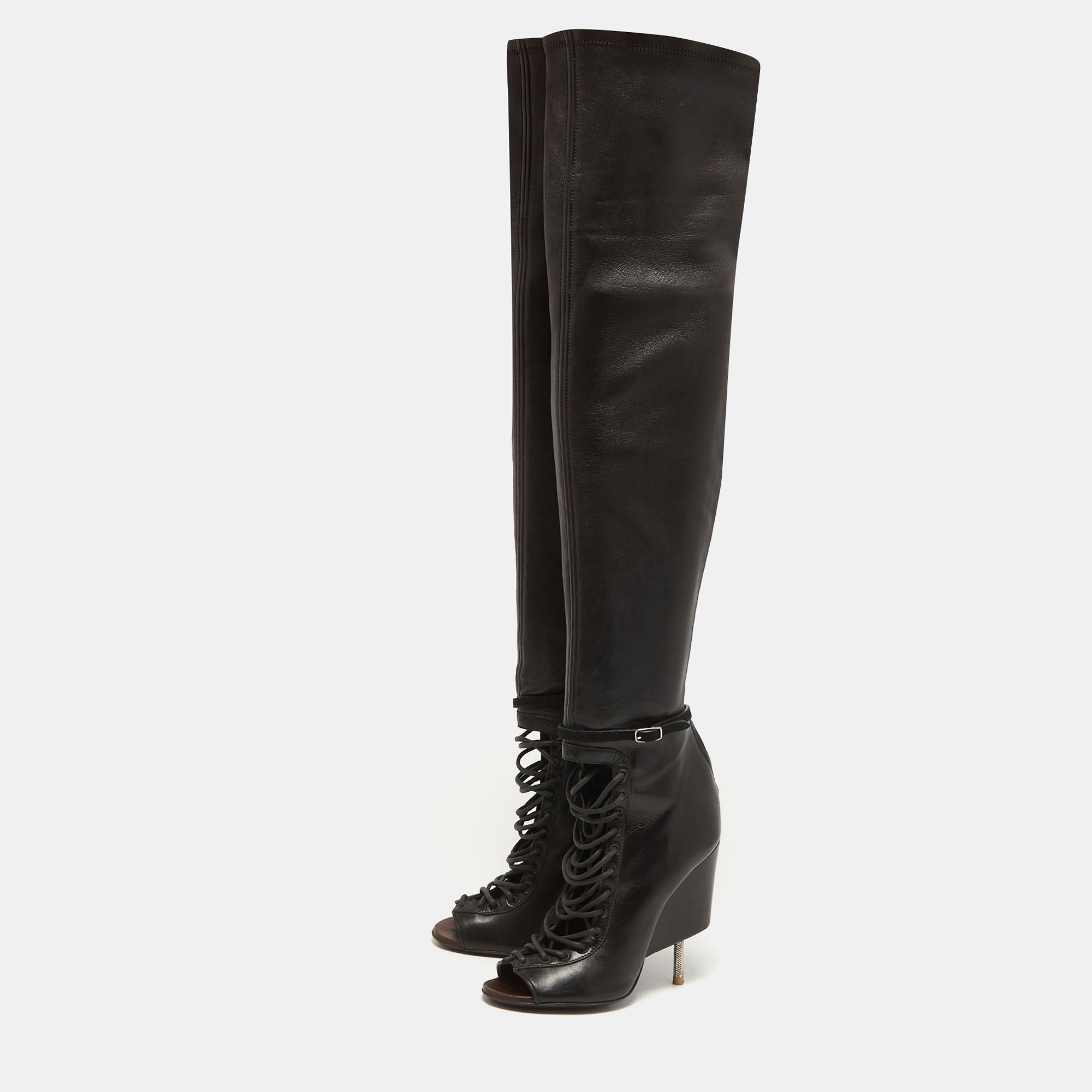 

Givenchy Black Leather Lace Up Knee Length Boots Size