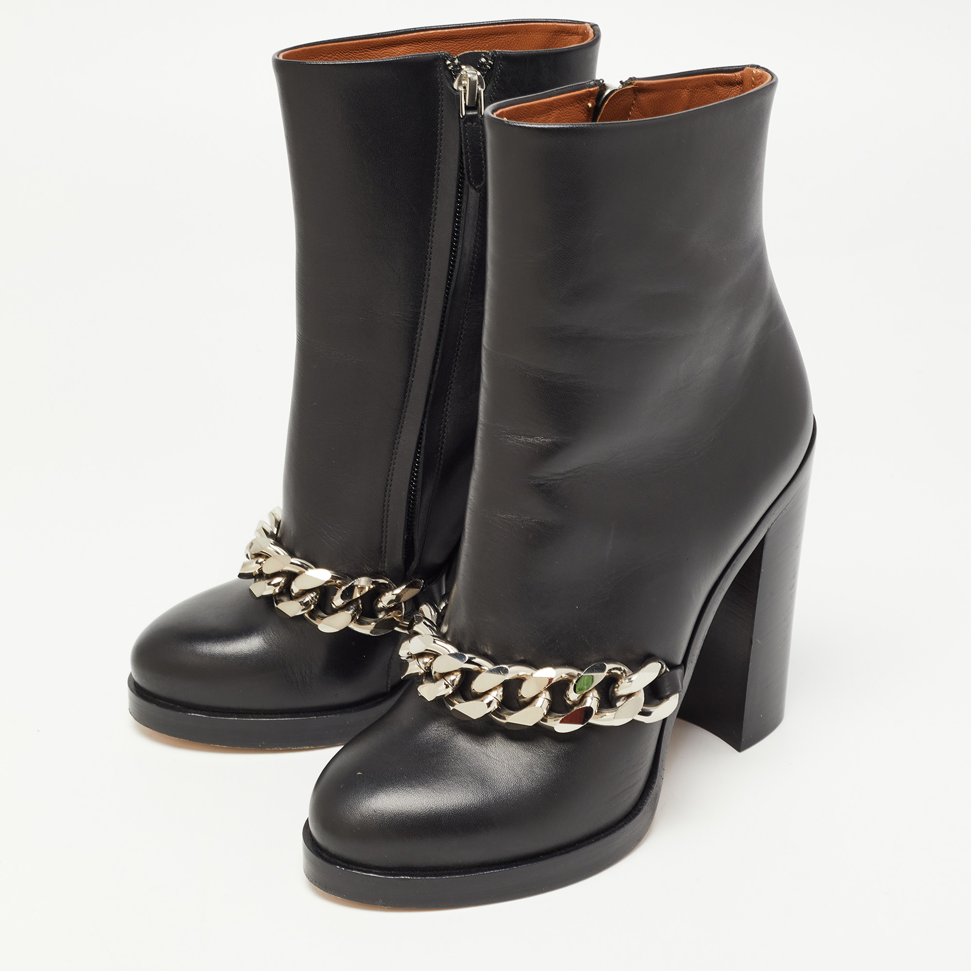 Givenchy Black Leather Chain Ankle Length Boots Size  Givenchy | TLC