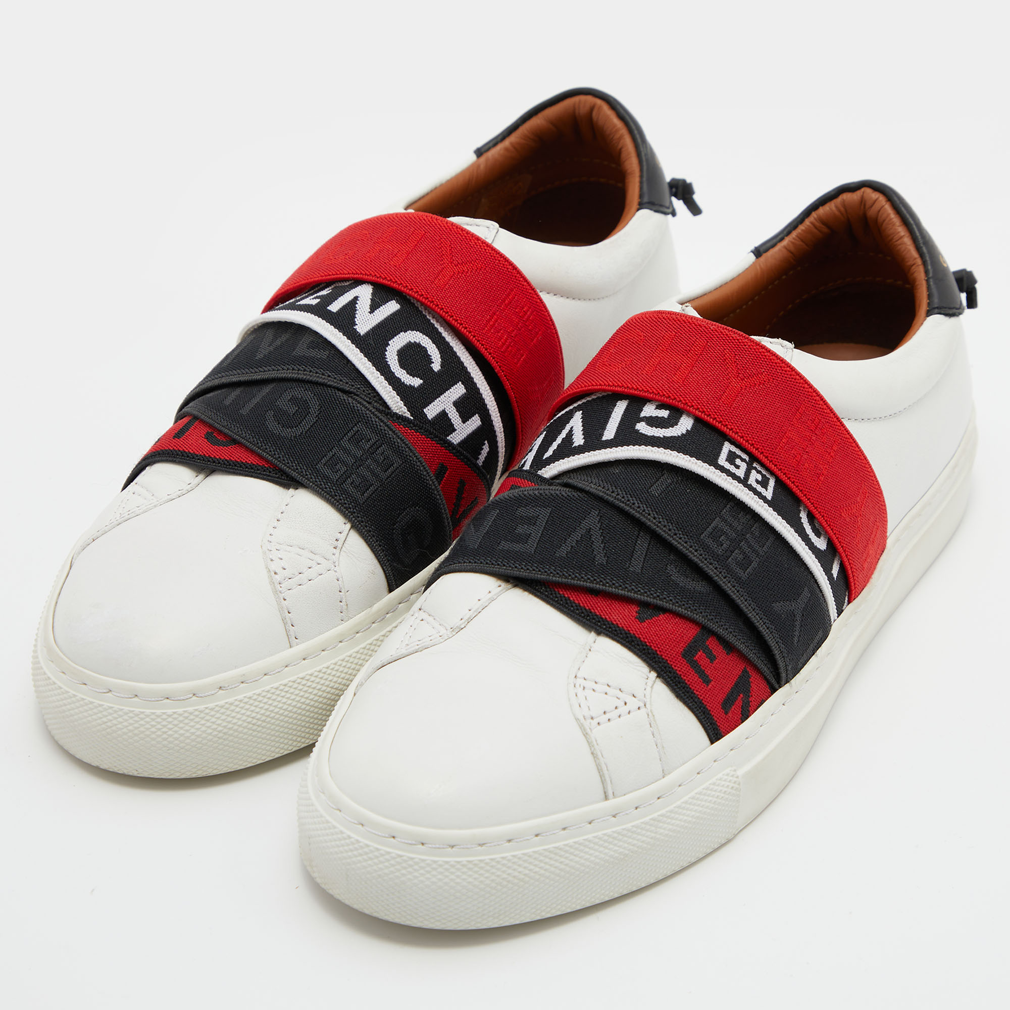 

Givenchy White/Red Leather And Logo Stretch Band Urban Street Slip On Sneakers Size