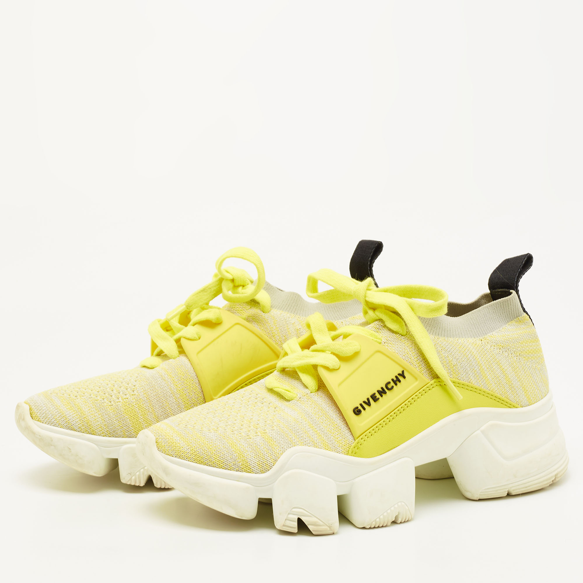 

Givenchy Yellow/Grey Knit Fabric Jaw Low Top Sneakers Size