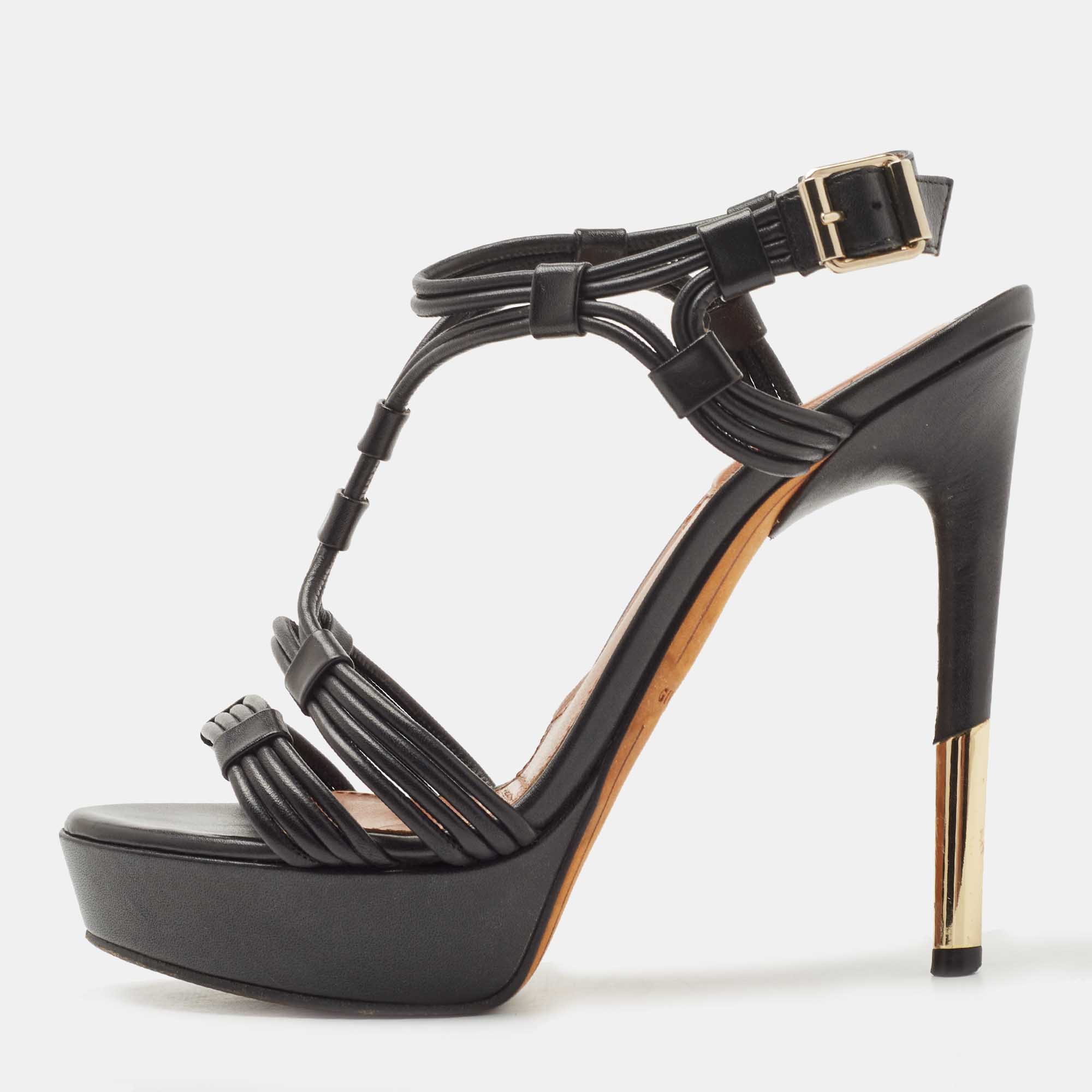 Pre-owned Givenchy Black Leather Ankle Strap Sandals Size 37