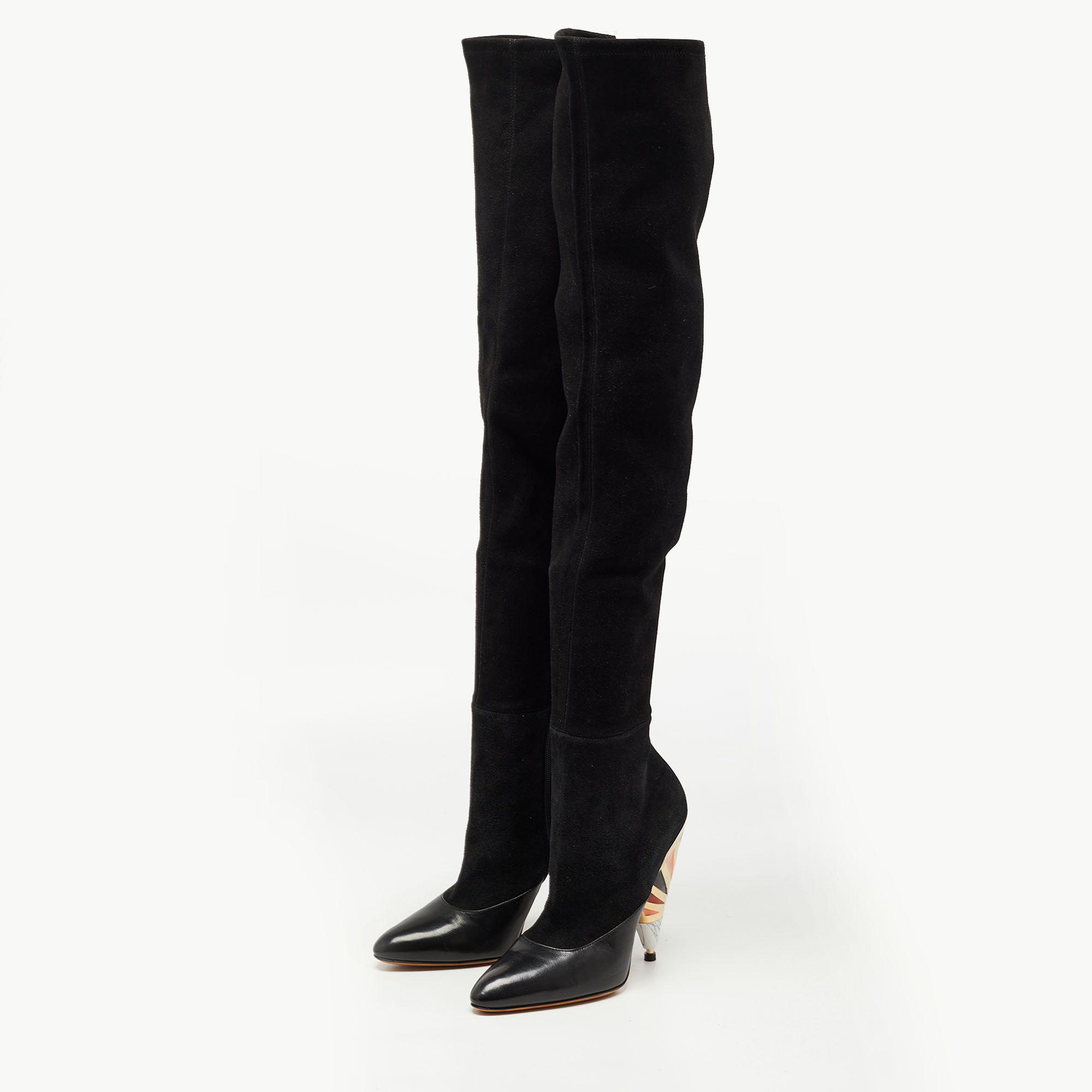 Givenchy Black Suede and Leather Knee Length Boots Size